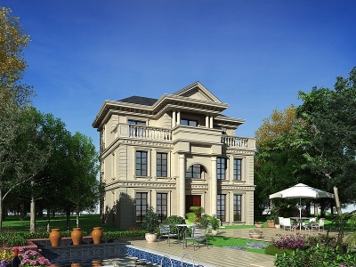 法式别墅建筑景观庭院模型3d模型