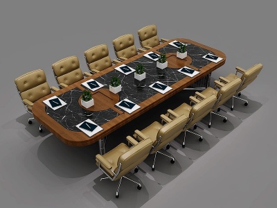现代会议桌办公家具模型3d模型