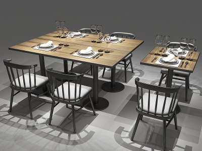 3d工业风餐桌餐桌椅模型