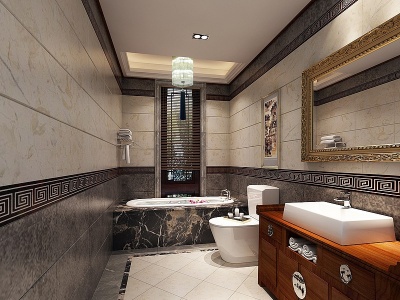 中式卫生间洗手台模型3d模型