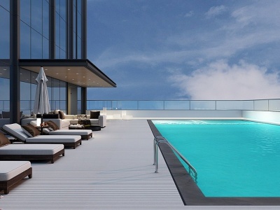 3d现代海景房游泳池模型
