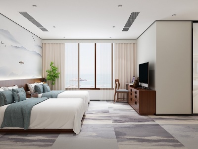 新中式卧室双人间衣柜模型3d模型