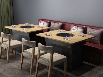 3d现代餐桌餐桌椅卡座火锅模型