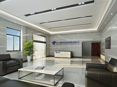 3d现代办公前台大厅模型