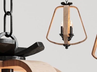 工业风金属实木吊灯模型3d模型