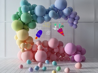 3d气球合影区网红节日展示模型