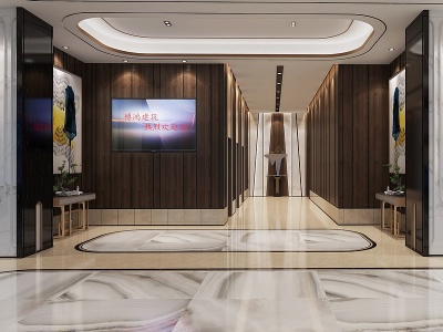 3d新中式大堂电梯间过道模型