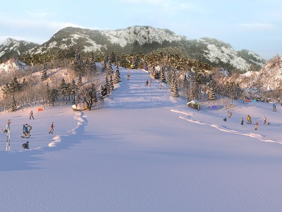 3d中式雪山滑雪场冬季滑雪场模型