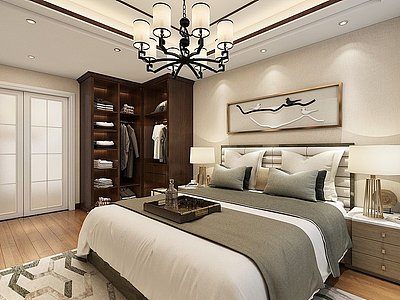 3d中式风格客厅餐厅卧室模型