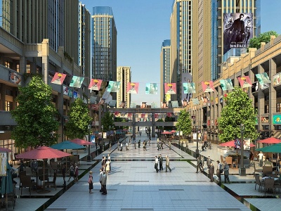 3d简欧商业街步行街模型