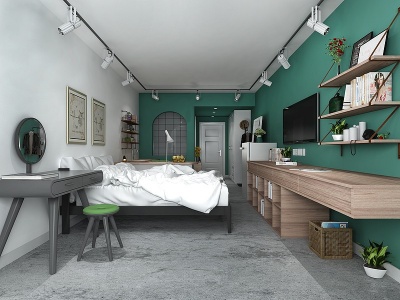 3d北欧主卧工业风卧室模型