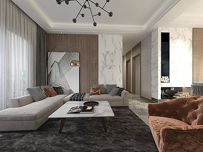 现代客厅现代沙发茶几模型3d模型