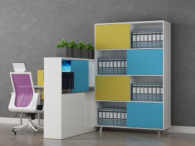 3d现代办公桌办公椅文件柜模型