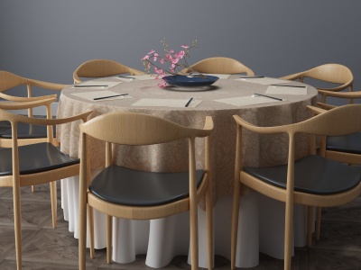 新中式餐桌餐桌椅圆桌模型3d模型