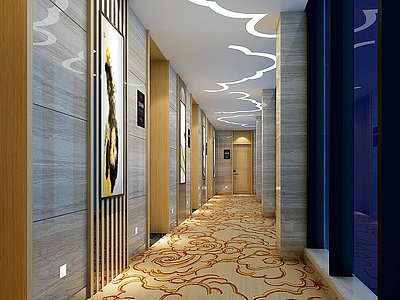 新中式酒店玄关过道模型3d模型