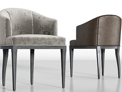 现代实木皮革绒布单椅组合模型3d模型