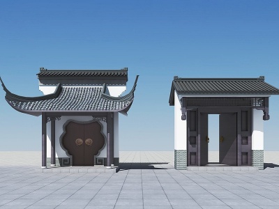 中式古典大门模型