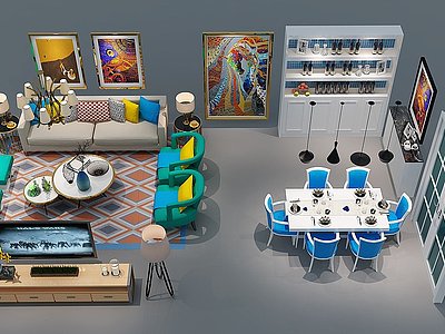 3d现代沙发茶几餐桌椅电视柜模型