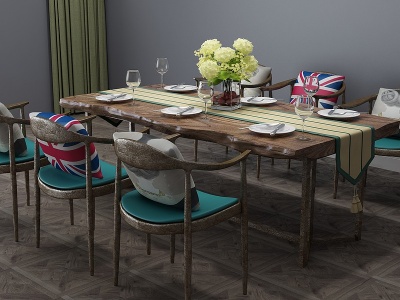 美式餐桌餐桌椅饭桌咖啡桌3d模型