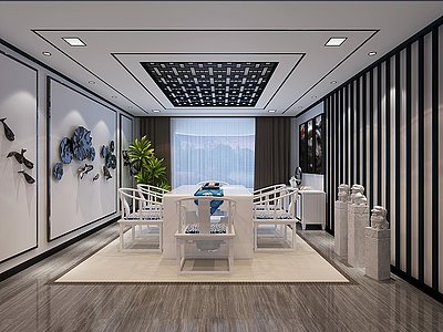 新中式茶室茶桌墙饰摆件模型3d模型