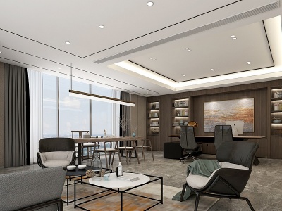 3d现代办公空间董事长室模型