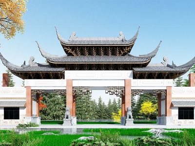 中式入口大门模型