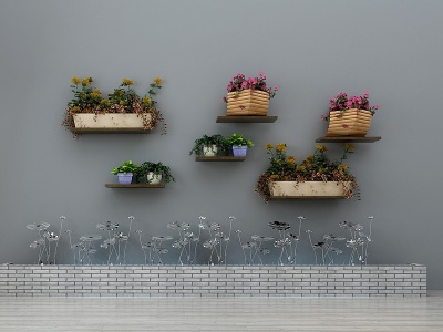3d金属摆件墙饰花卉绿植墙模型
