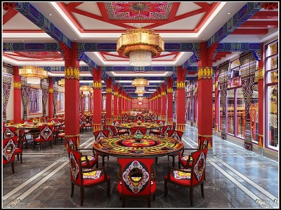 3d中式酒店大厅模型