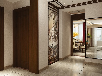 3d新中式客厅楼梯模型