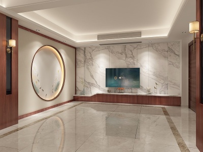 新中式客厅休闲区吧台酒柜模型3d模型