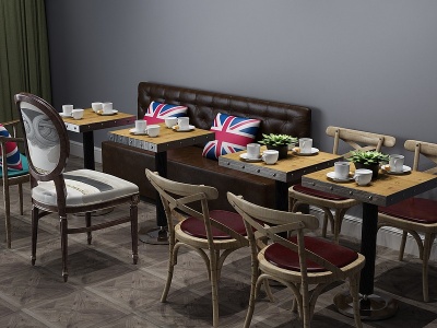 美式餐桌餐桌椅卡座模型3d模型