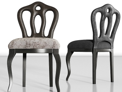 3d简欧实木皮革绒布单椅组合模型