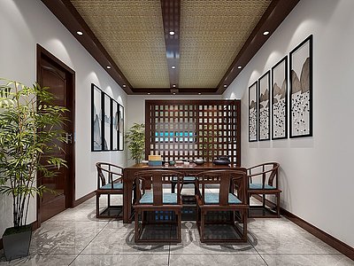 3d新中式中式茶室模型