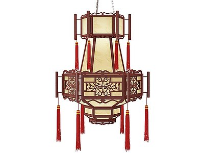 3d中式古典实木茶楼木吊灯模型