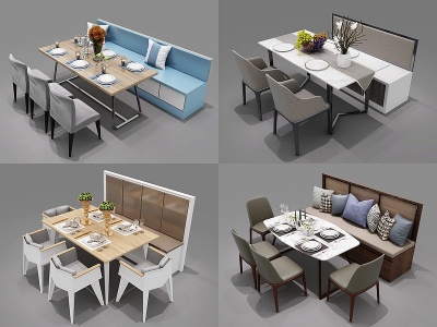 3d现代卡座餐桌椅组合模型