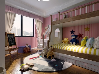 3d女儿房美式卧室模型