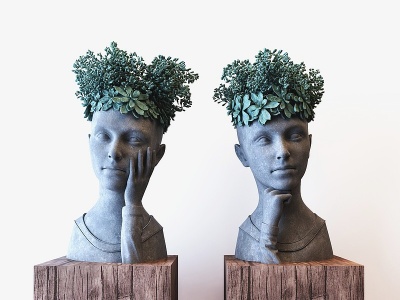现代抽象人头雕塑装饰摆件模型3d模型