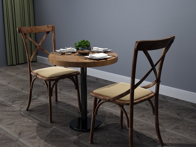 工业风餐桌餐桌椅咖啡桌模型3d模型
