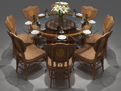 东南亚餐桌餐桌椅圆桌模型3d模型