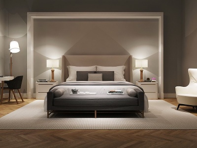 3d现代客房床床尾凳模型