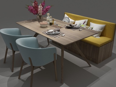 3d北欧餐桌餐桌椅六人桌模型
