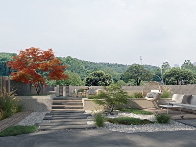C4D现代别墅庭院景观花园模型