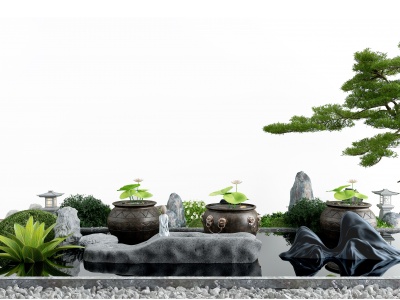 中式景观小品水景模型3d模型