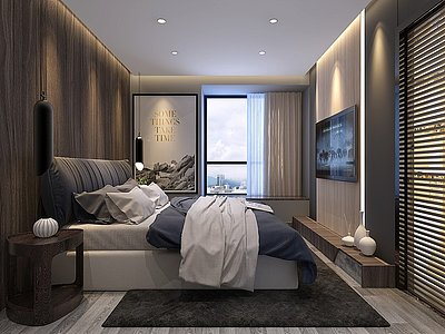 现代卧室双人床装饰画模型3d模型