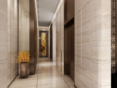 3d现代办公大厅过道电梯间模型
