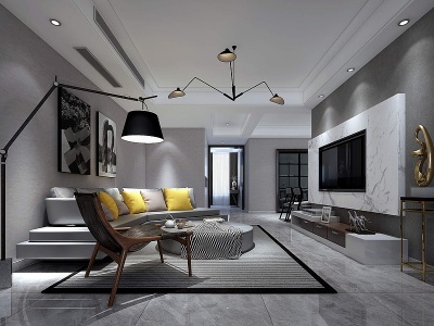 3d现代客厅吊灯沙发模型