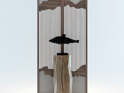 3d新中式雕塑鱼木凳中式屏风模型