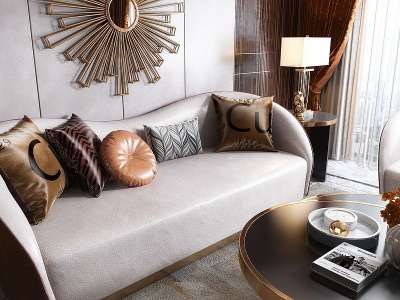 3d现代轻奢客厅餐厅沙发组合模型