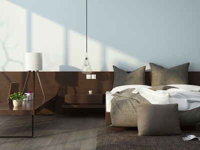 3d现代简约灰度卧室双人床模型