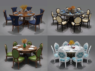 3d古典欧式圆形餐桌椅组合模型
